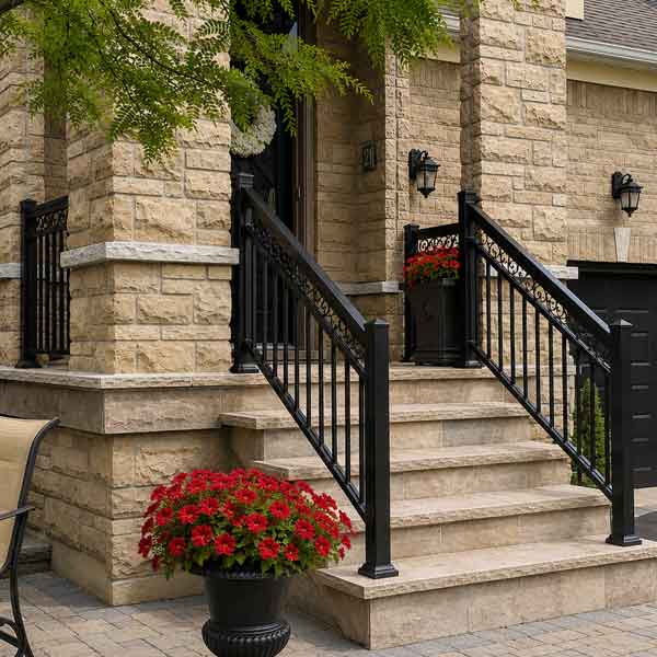 Custom Aluminum Railings Windsor, ON. Premium black and white powder coated railings.
