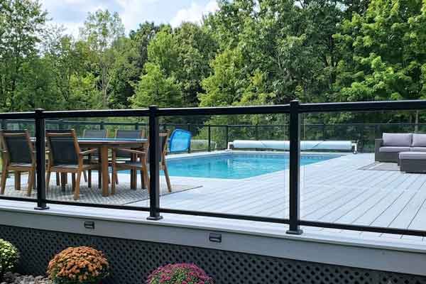 Glass pool railings can be custom designed.