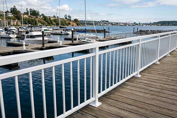 Weather resistant aluminum railing at Chatham Kent marina.