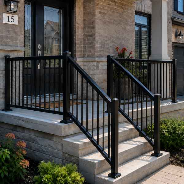 Custom Aluminum Railings London, ON. Premium black and white powder coated railings.